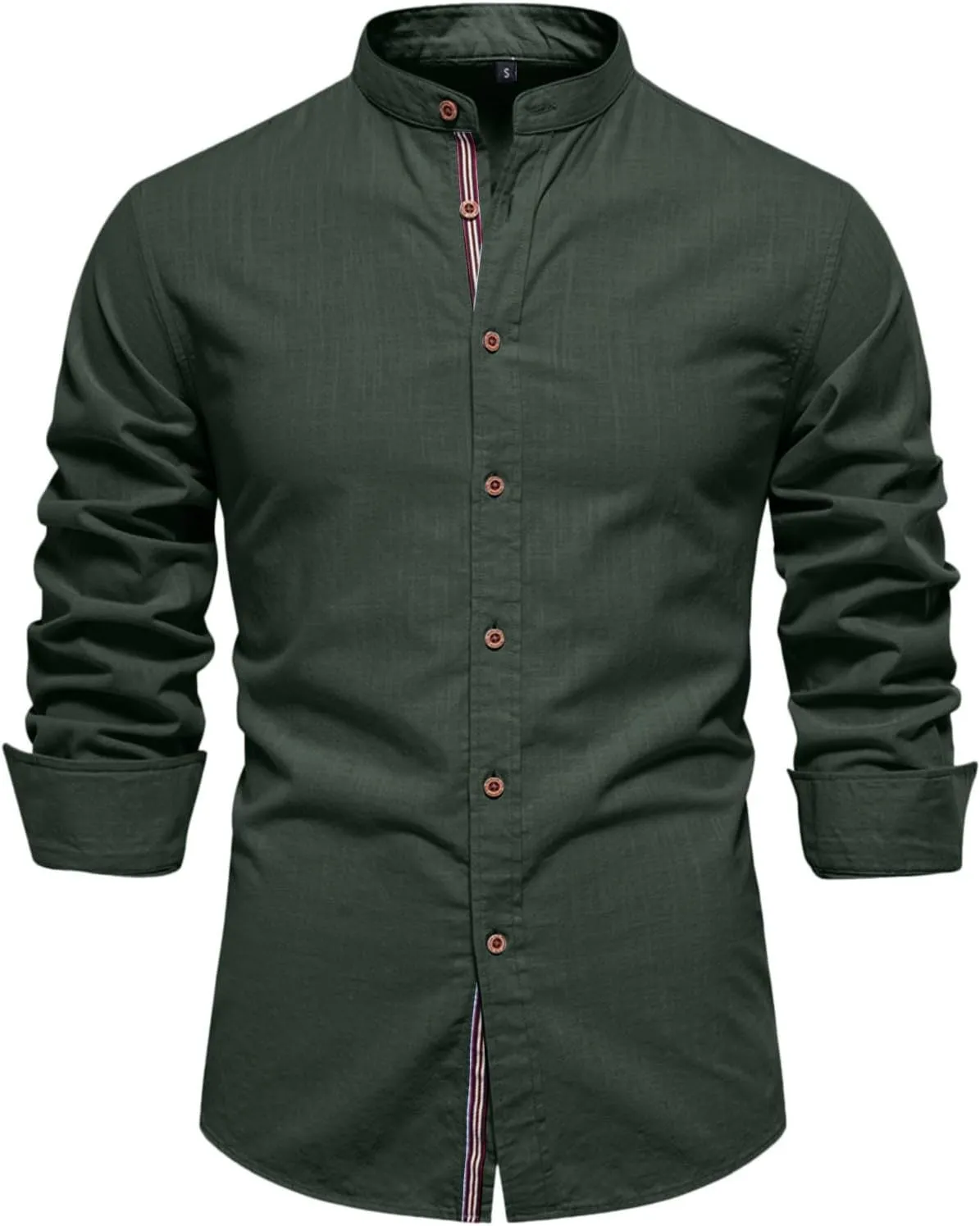 Mandarin Collar Long Sleeve Shirt for Men Slim Fit Stylish Button-Down Lightweight Fabric Ideal for Formal Casual