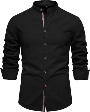 Mandarin Collar Long Sleeve Shirt for Men Slim Fit Stylish Button-Down Lightweight Fabric Ideal for Formal Casual