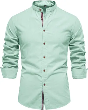 Mandarin Collar Long Sleeve Shirt for Men Slim Fit Stylish Button-Down Lightweight Fabric Ideal for Formal Casual