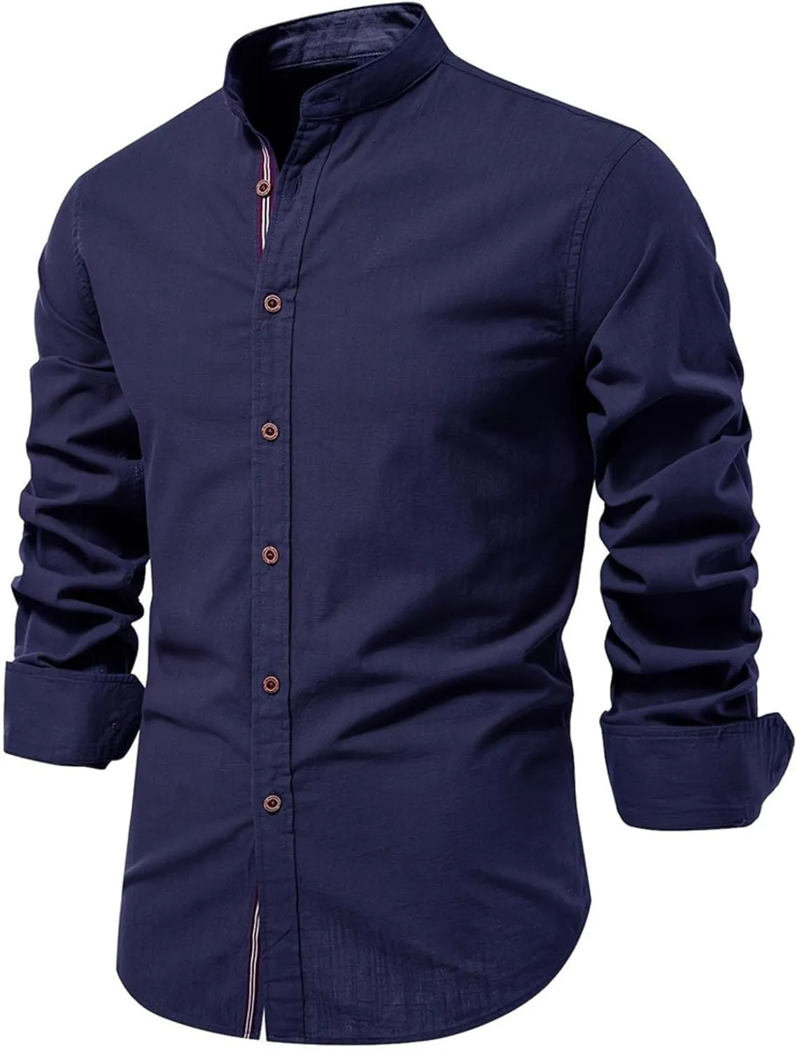 Mandarin Collar Long Sleeve Shirt for Men Slim Fit Stylish Button-Down Lightweight Fabric Ideal for Formal Casual