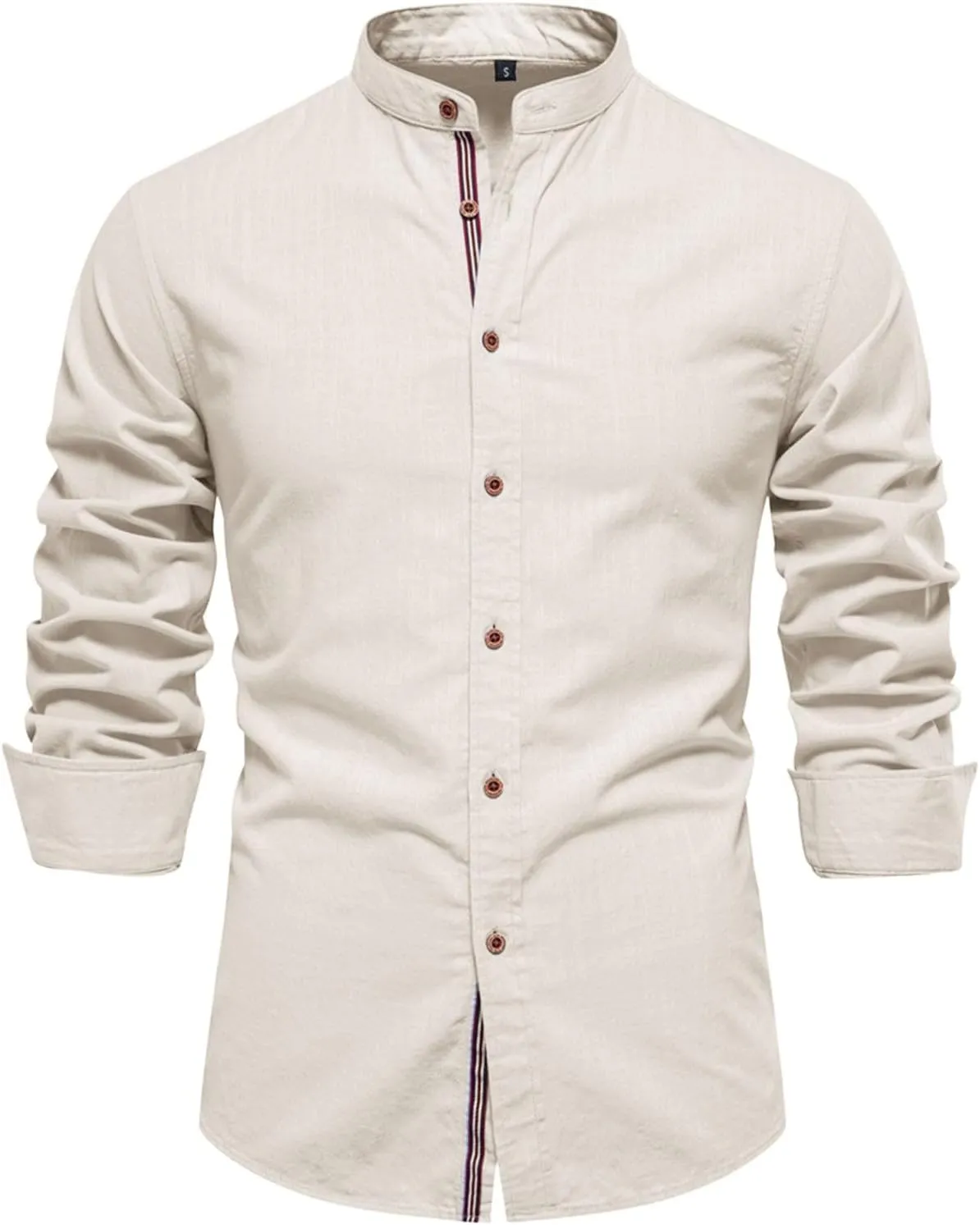 Mandarin Collar Long Sleeve Shirt for Men Slim Fit Stylish Button-Down Lightweight Fabric Ideal for Formal Casual
