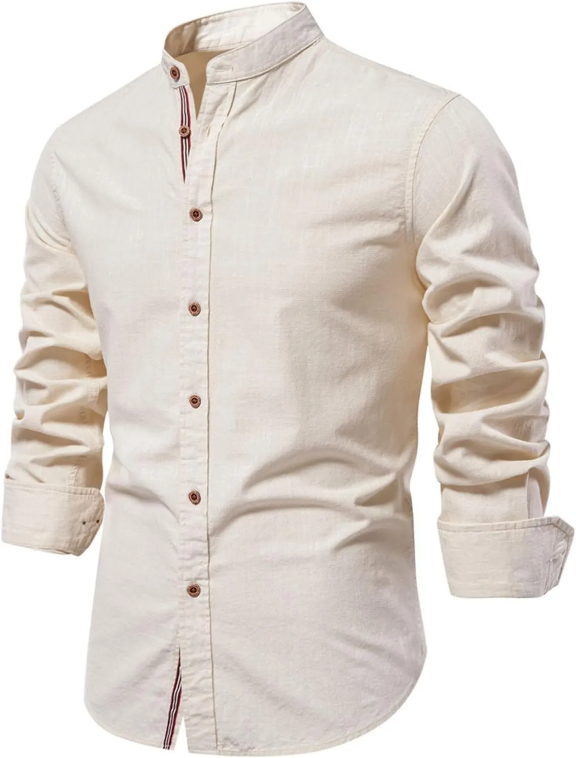 Mandarin Collar Long Sleeve Shirt for Men Slim Fit Stylish Button-Down Lightweight Fabric Ideal for Formal Casual