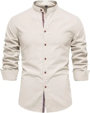 Mandarin Collar Long Sleeve Shirt for Men Slim Fit Stylish Button-Down Lightweight Fabric Ideal for Formal Casual
