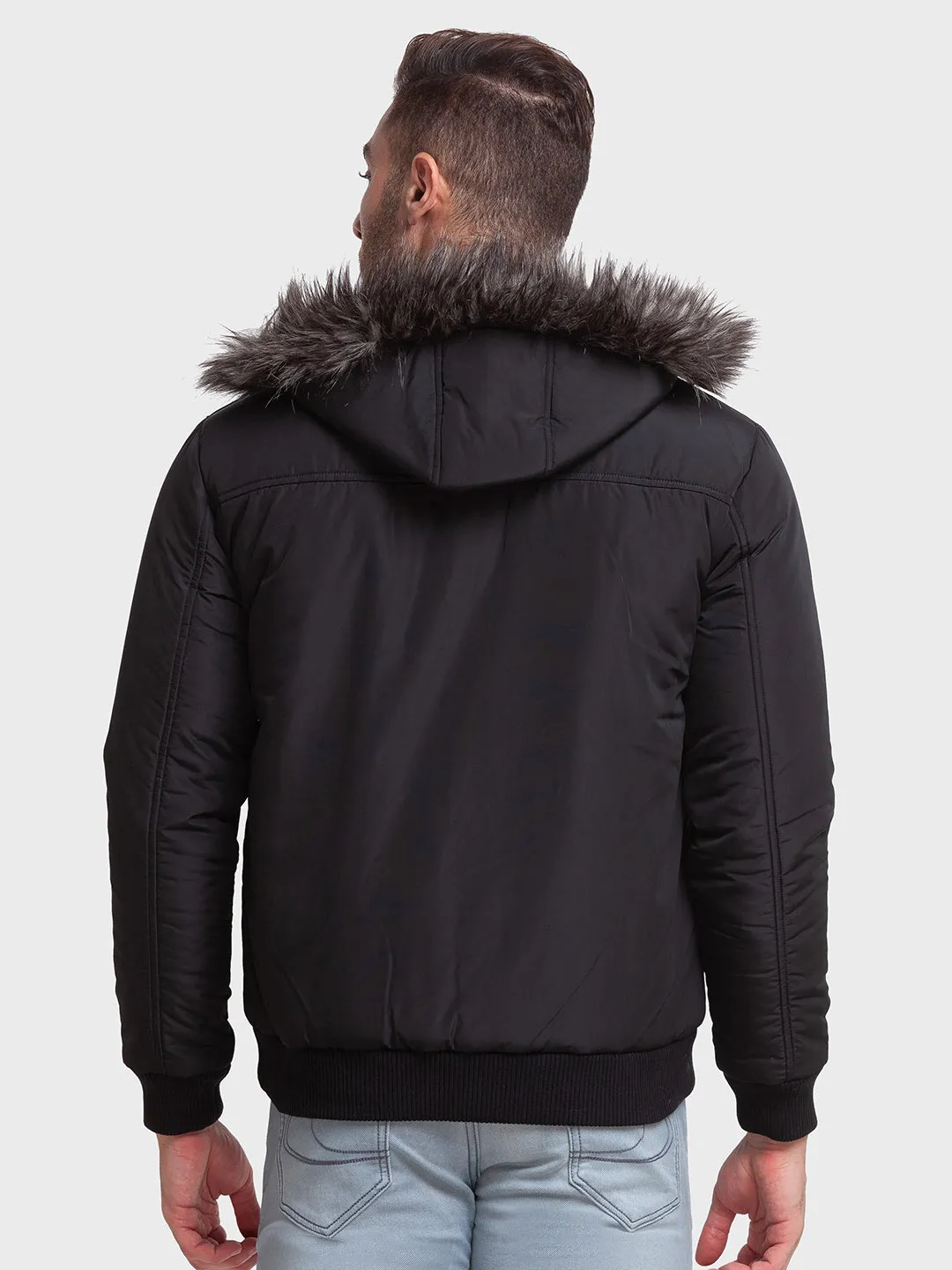Men Black Tailored Fit Solid Polyester Full Sleeve Jackets