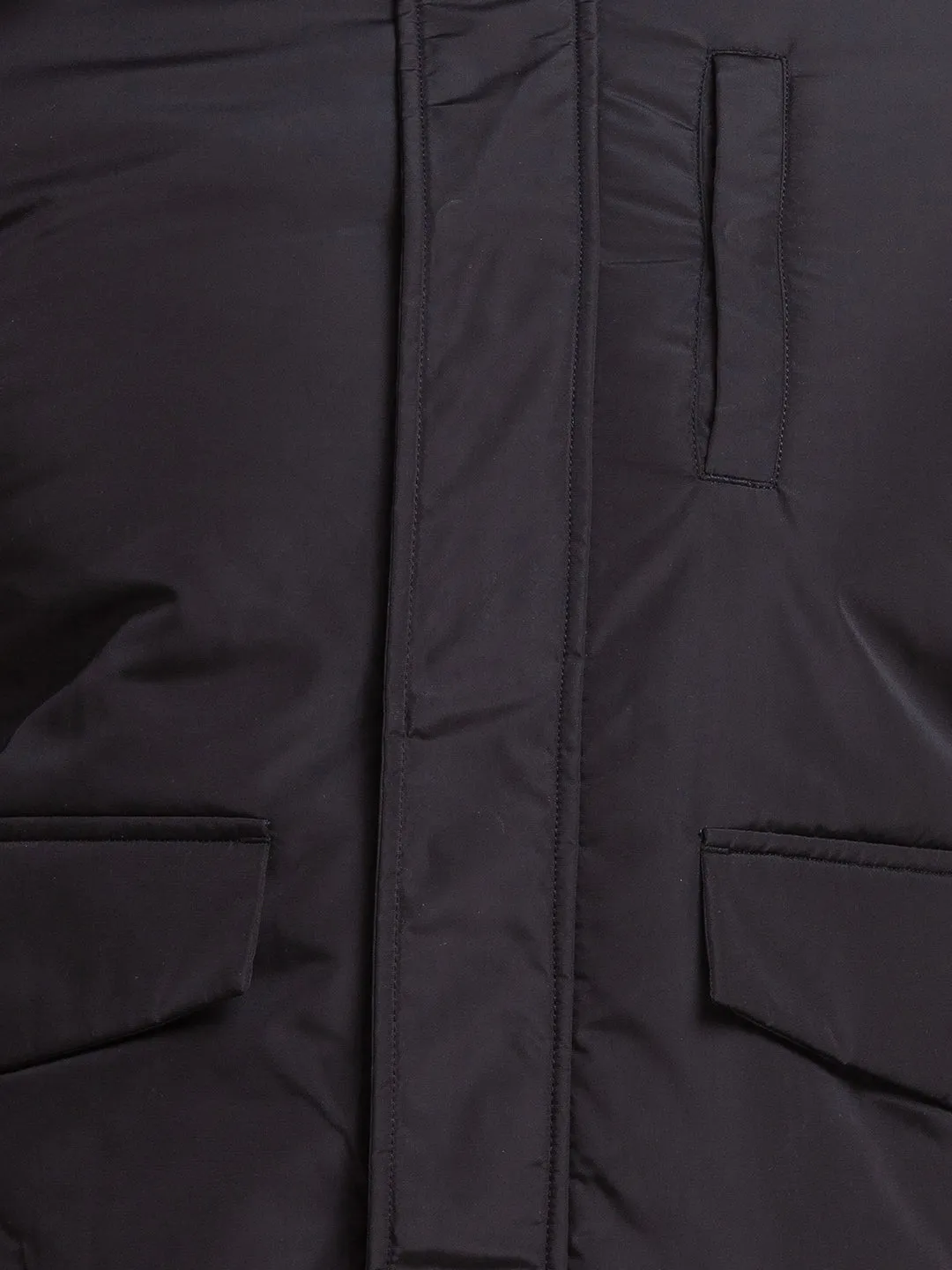 Men Black Tailored Fit Solid Polyester Full Sleeve Jackets