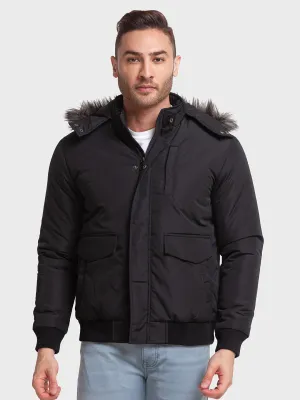 Men Black Tailored Fit Solid Polyester Full Sleeve Jackets