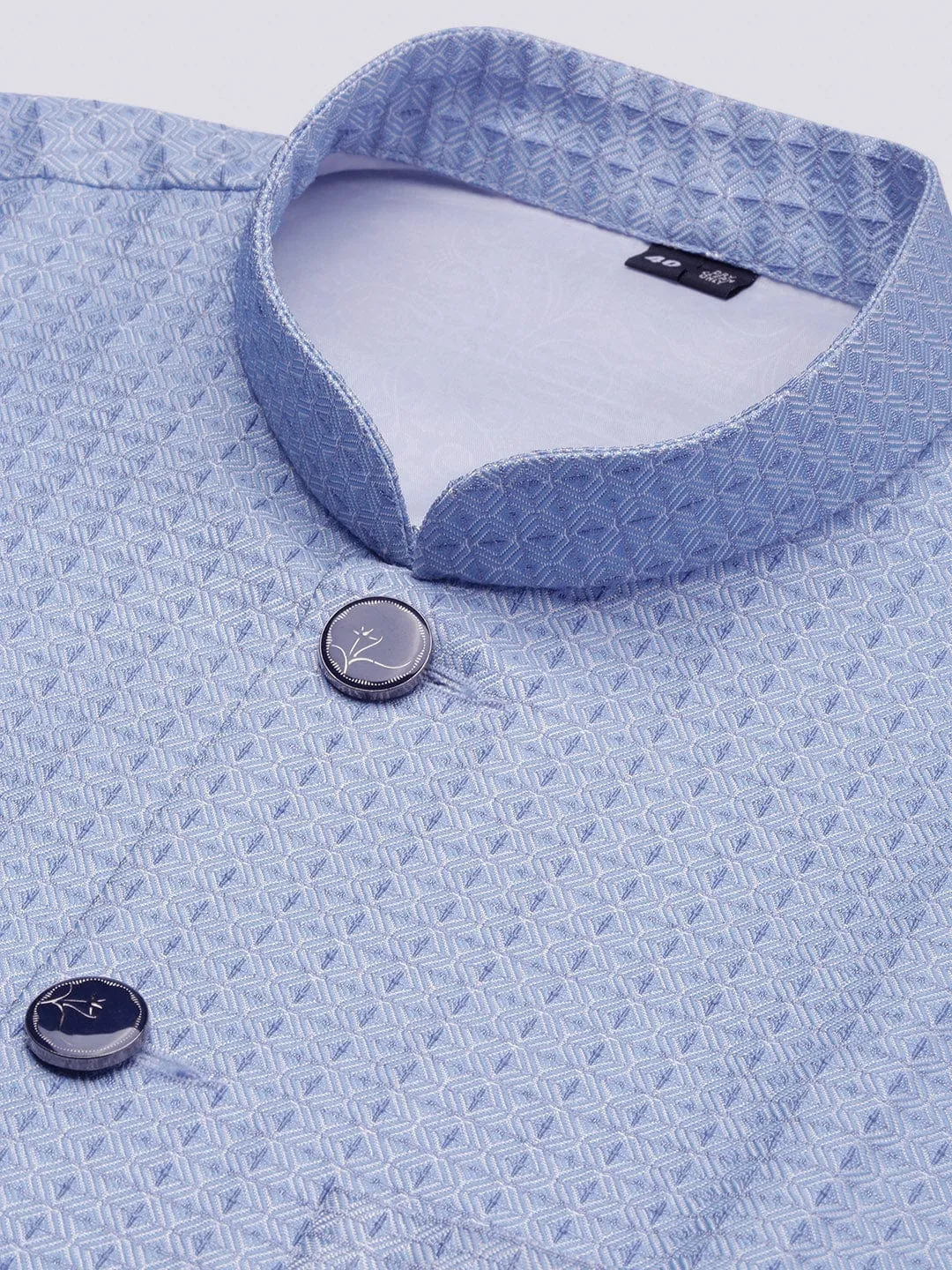 Men Blue Woven Design Slim Fit Nehru Jackets