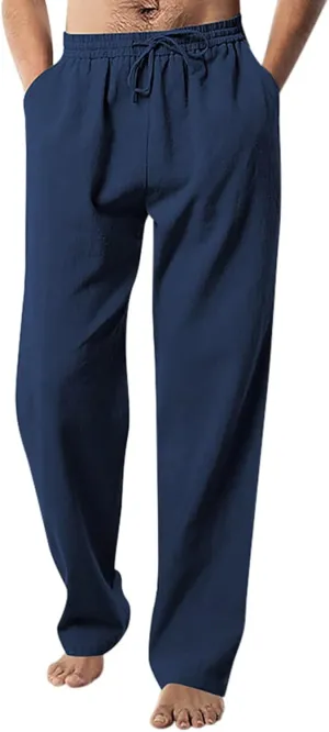 Mens Casual Linen Pants Workout Athletic Joggers Loose and Light Trousers Lightweight Pant Leisure and Daily Wear