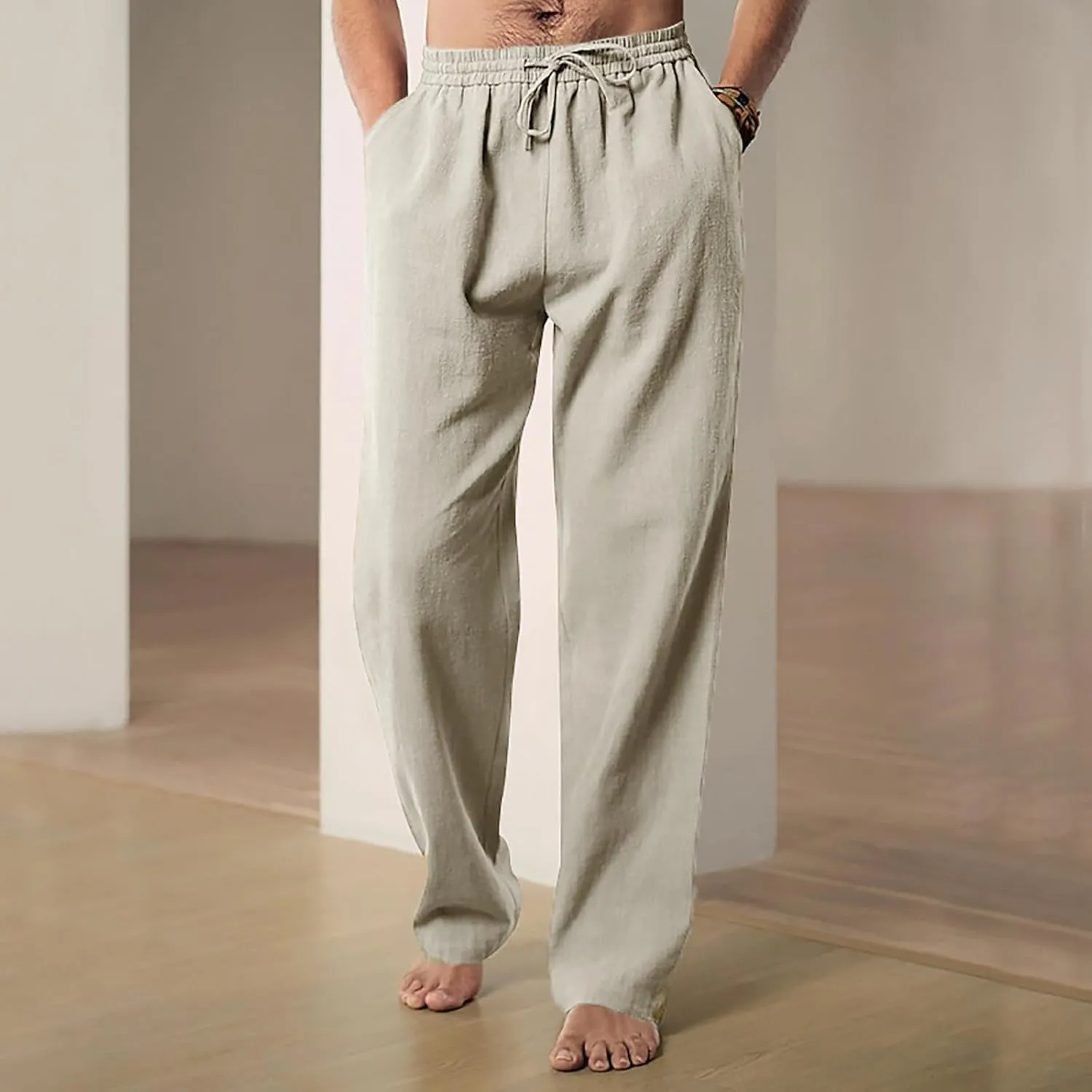 Mens Casual Linen Pants Workout Athletic Joggers Loose and Light Trousers Lightweight Pant Leisure and Daily Wear