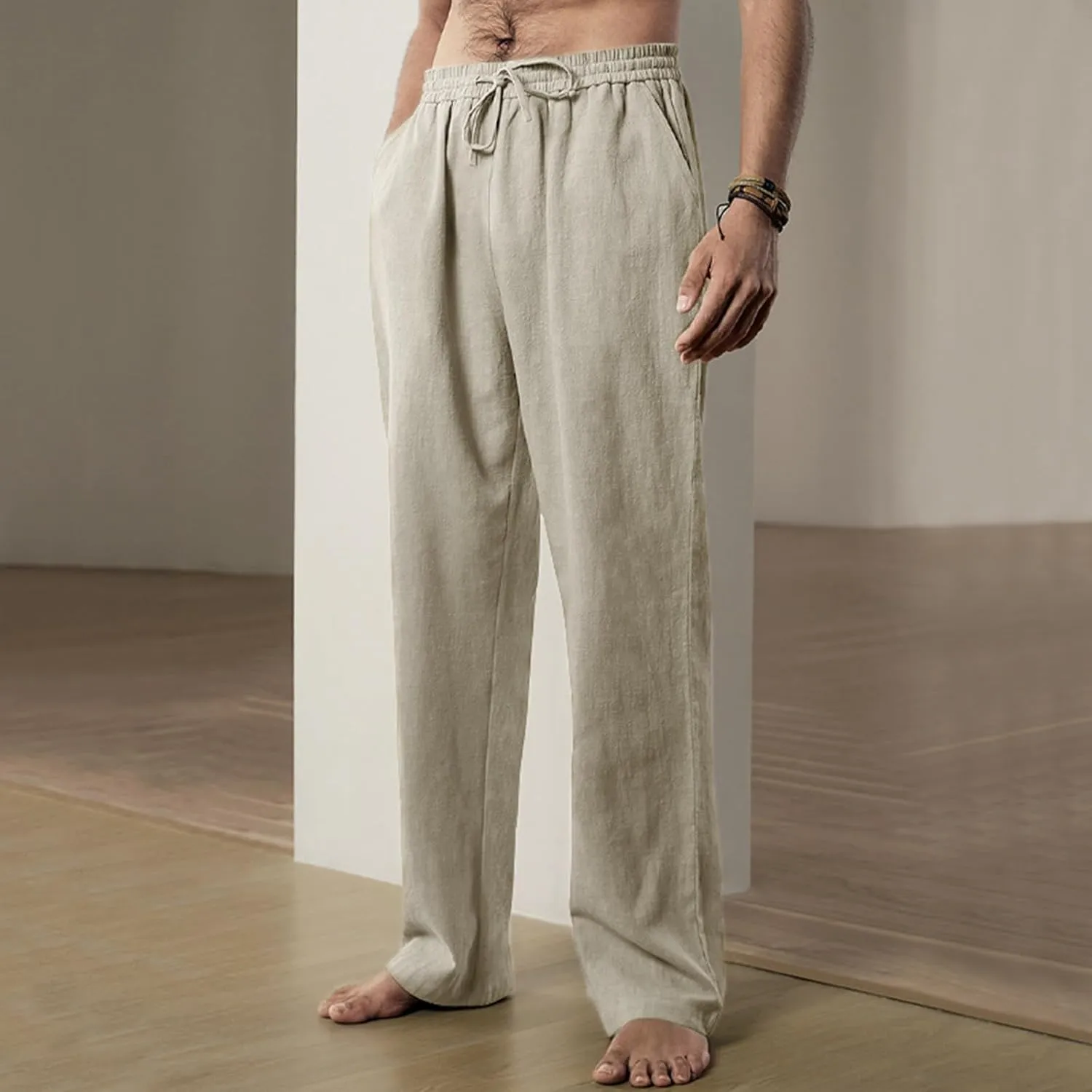 Mens Casual Linen Pants Workout Athletic Joggers Loose and Light Trousers Lightweight Pant Leisure and Daily Wear