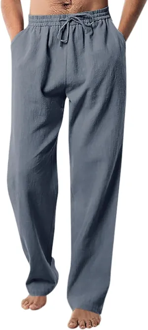 Mens Casual Linen Pants Workout Athletic Joggers Loose and Light Trousers Lightweight Pant Leisure and Daily Wear