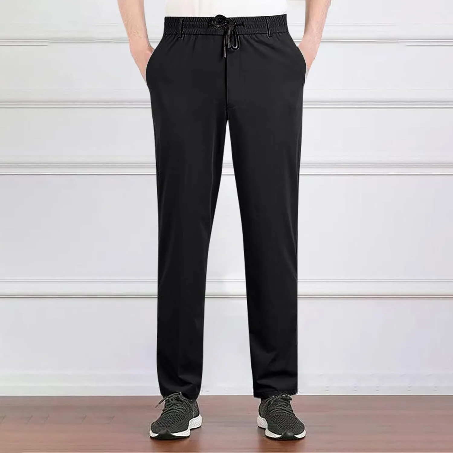 Men's Casual Thin Pants Light Outdoor Pants Stretch Dress Pant Solid Pocket Lace Up Trousers Leisure Business Pants