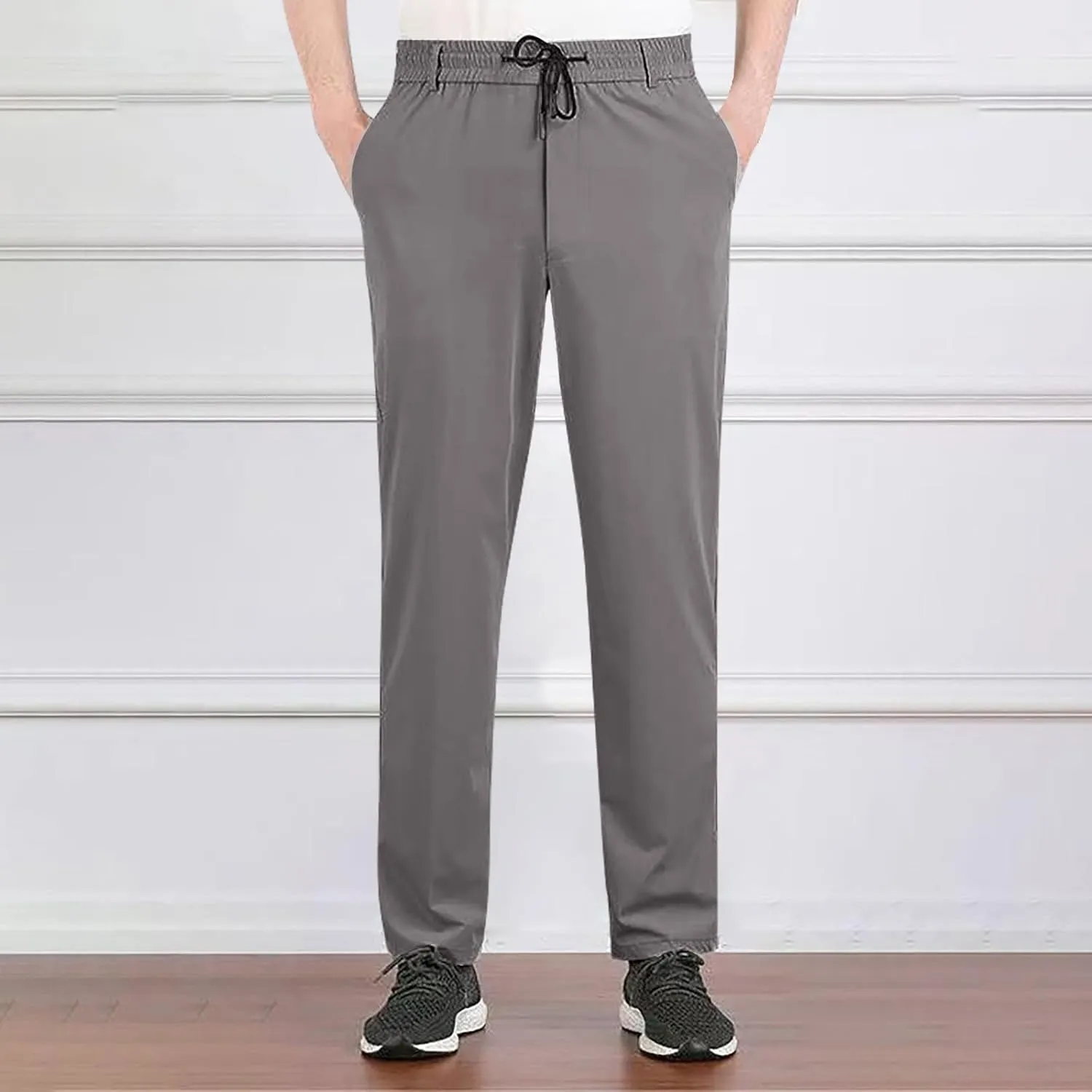 Men's Casual Thin Pants Light Outdoor Pants Stretch Dress Pant Solid Pocket Lace Up Trousers Leisure Business Pants
