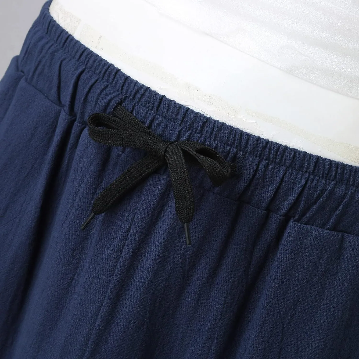Mens Linen Pants Lightweight Loose and Light Running Workout Gym Track Pants Multi-Pocket Summer Beach Yoga Trousers