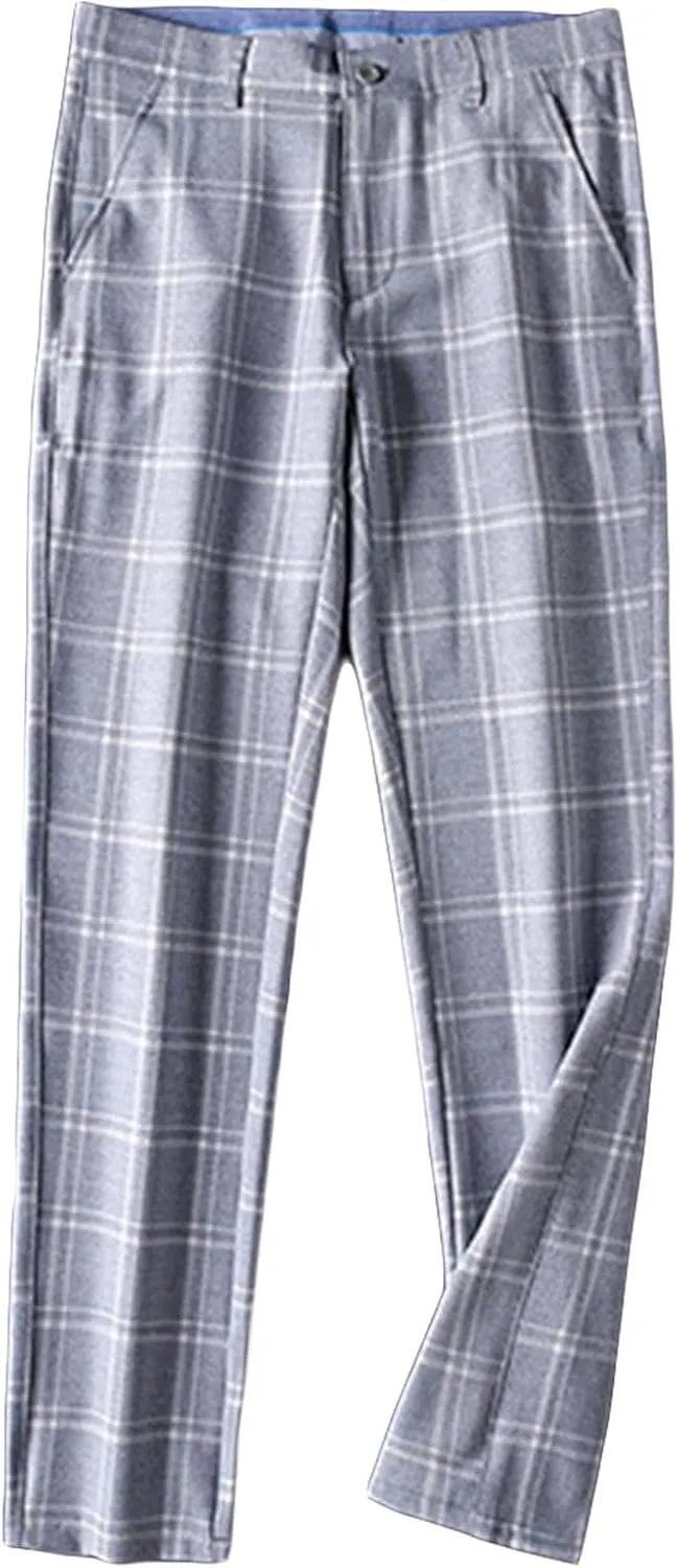 Men'S Slim-Fit Flat-Front Dress Pant Straight Fit Plaid Stretch Skinny Casual Business Dress Chinos Pants (40,Light Blue), Light Blue, 40
