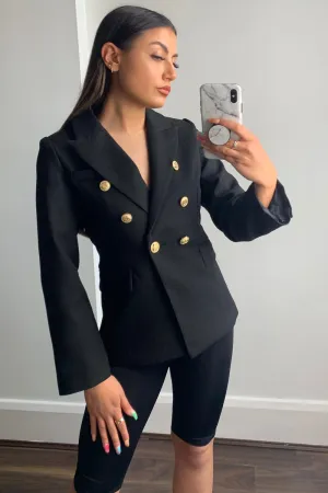 Molly Black Button Detail Textured Tailored Blazer
