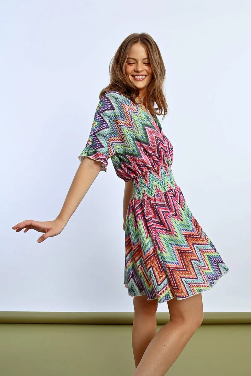 Molly Bracken Chevron Knit Dress  Multicolor Chic
