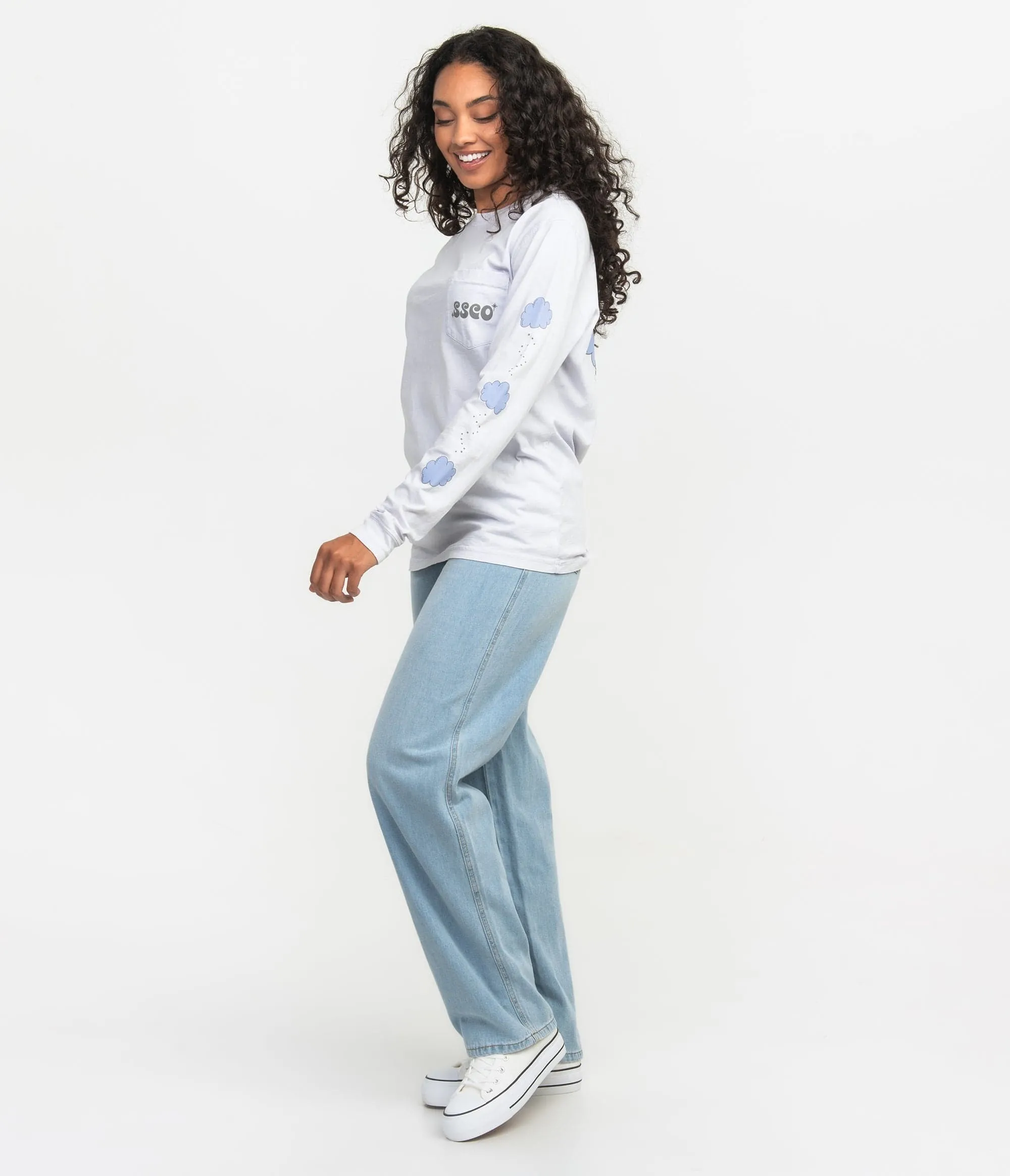 Positive Thoughts Puff Print Tee LS - Purple Heather
