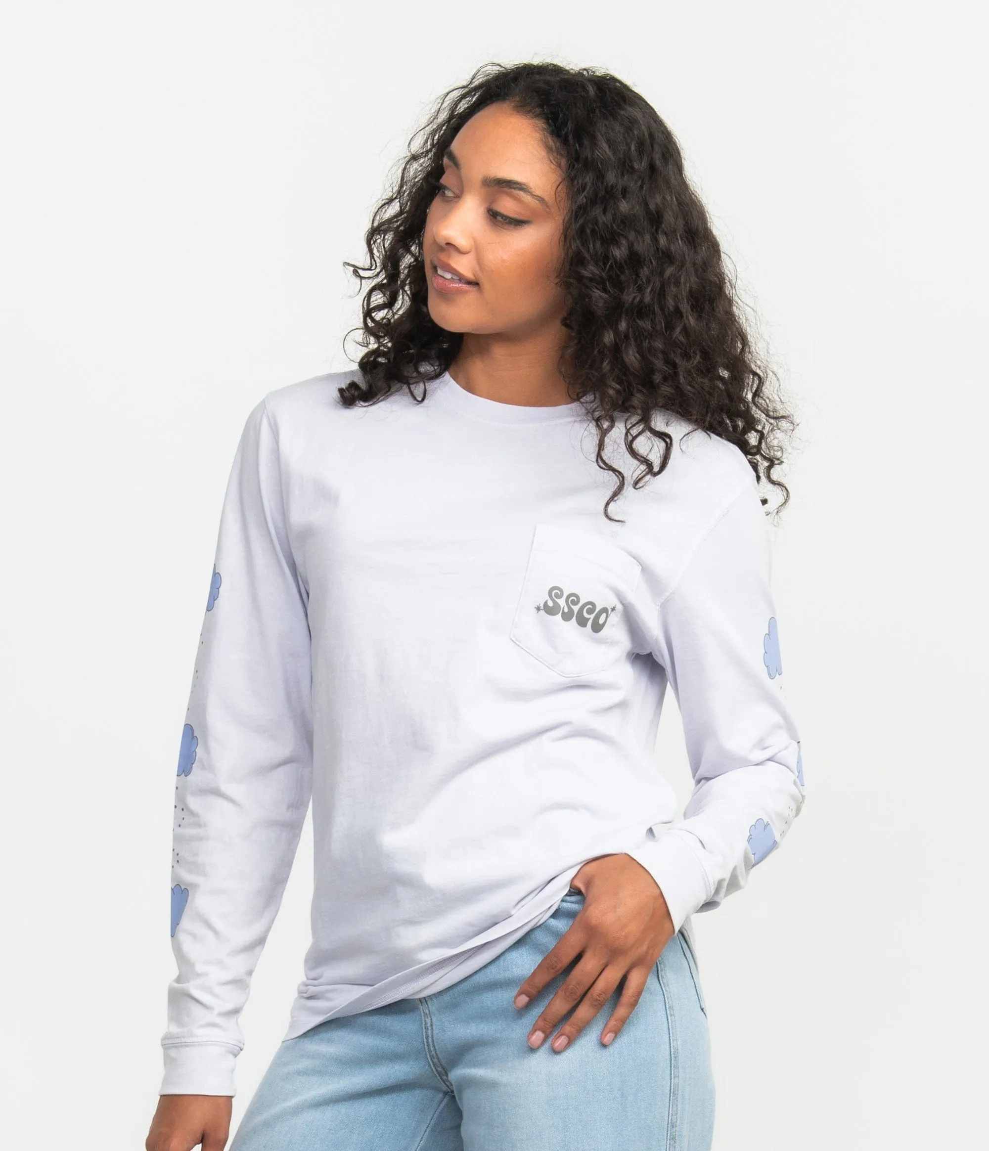 Positive Thoughts Puff Print Tee LS - Purple Heather