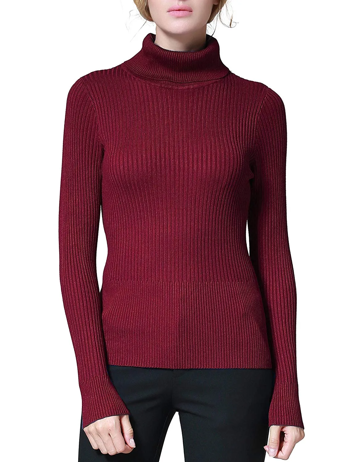 PrettyGuide Women's Ribbed Turtleneck Long Sleeve Sweater Tops