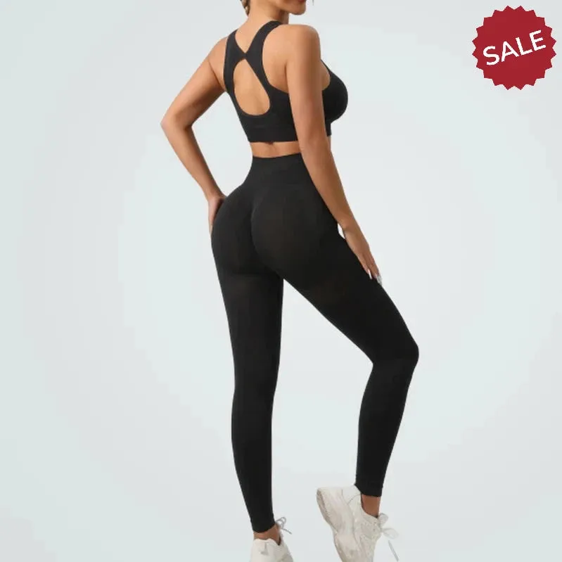 Seamless Knit Yoga Set - Womens Beauty Back Bra & Hip-Lifting Leggings