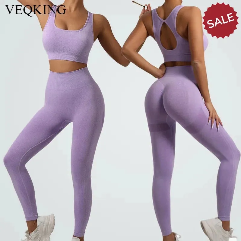 Seamless Knit Yoga Set - Womens Beauty Back Bra & Hip-Lifting Leggings