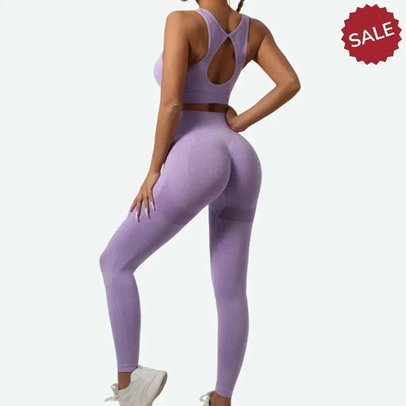 Seamless Knit Yoga Set - Womens Beauty Back Bra & Hip-Lifting Leggings