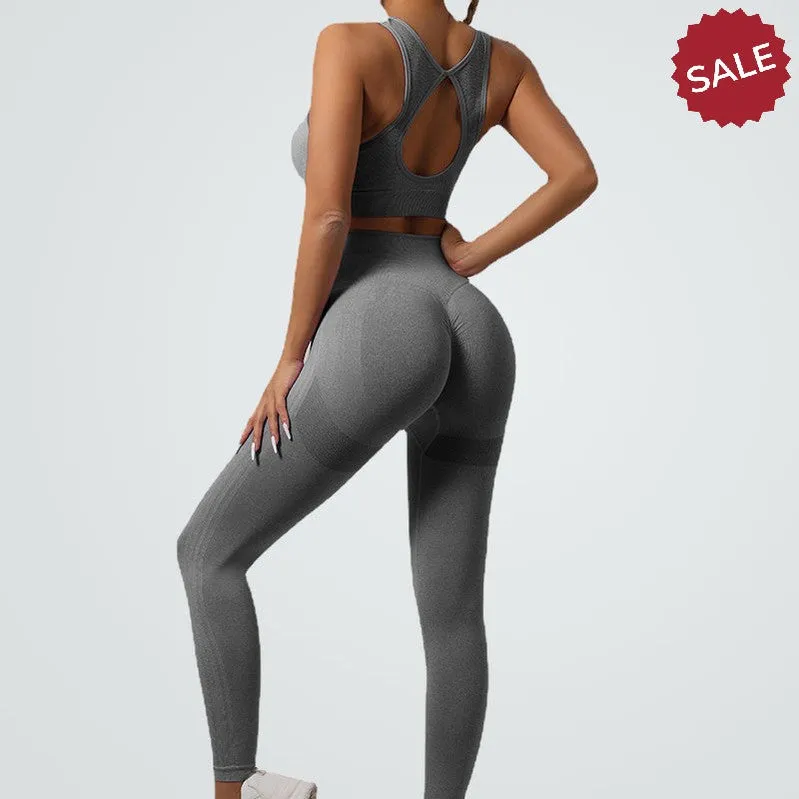 Seamless Knit Yoga Set - Womens Beauty Back Bra & Hip-Lifting Leggings