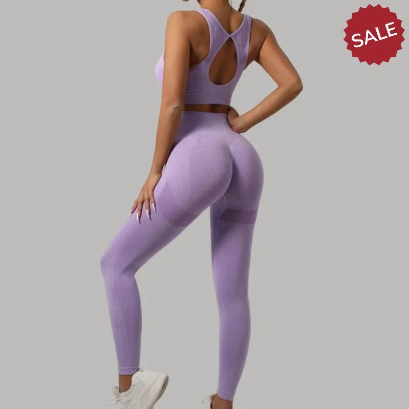 Seamless Knit Yoga Set - Womens Beauty Back Bra & Hip-Lifting Leggings