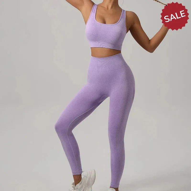 Seamless Knit Yoga Set - Womens Beauty Back Bra & Hip-Lifting Leggings