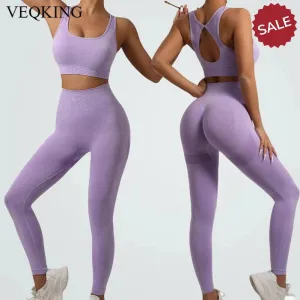 Seamless Knit Yoga Set - Womens Beauty Back Bra & Hip-Lifting Leggings