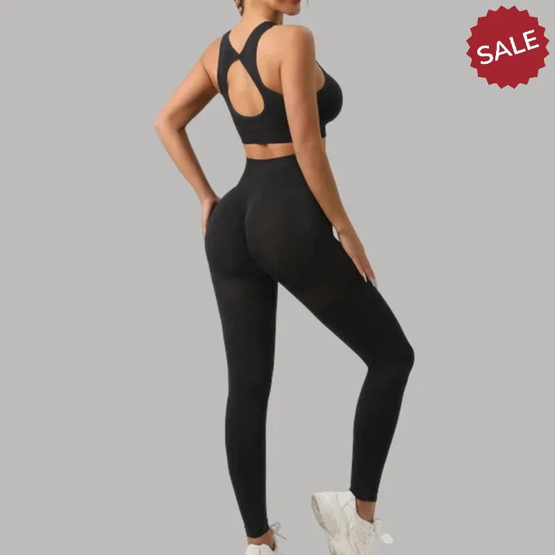 Seamless Knit Yoga Set - Womens Beauty Back Bra & Hip-Lifting Leggings