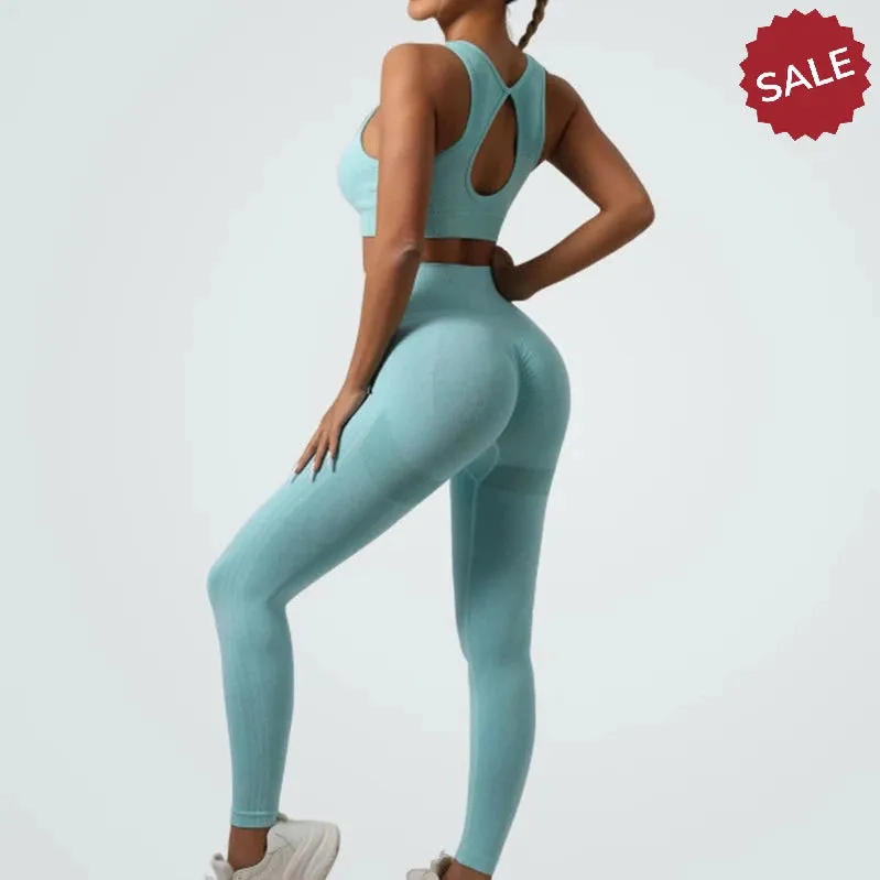 Seamless Knit Yoga Set - Womens Beauty Back Bra & Hip-Lifting Leggings