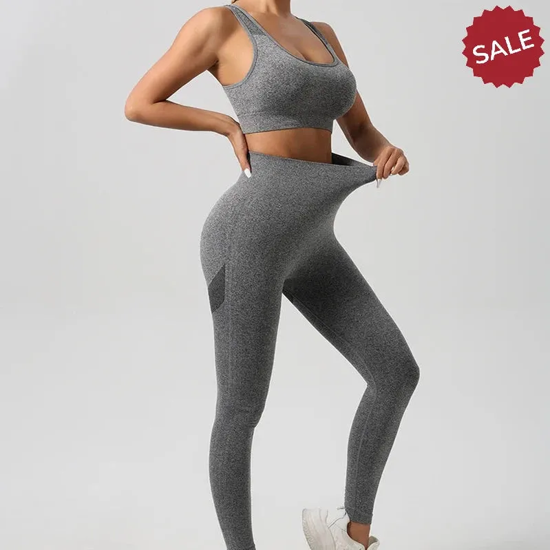 Seamless Knit Yoga Set - Womens Beauty Back Bra & Hip-Lifting Leggings