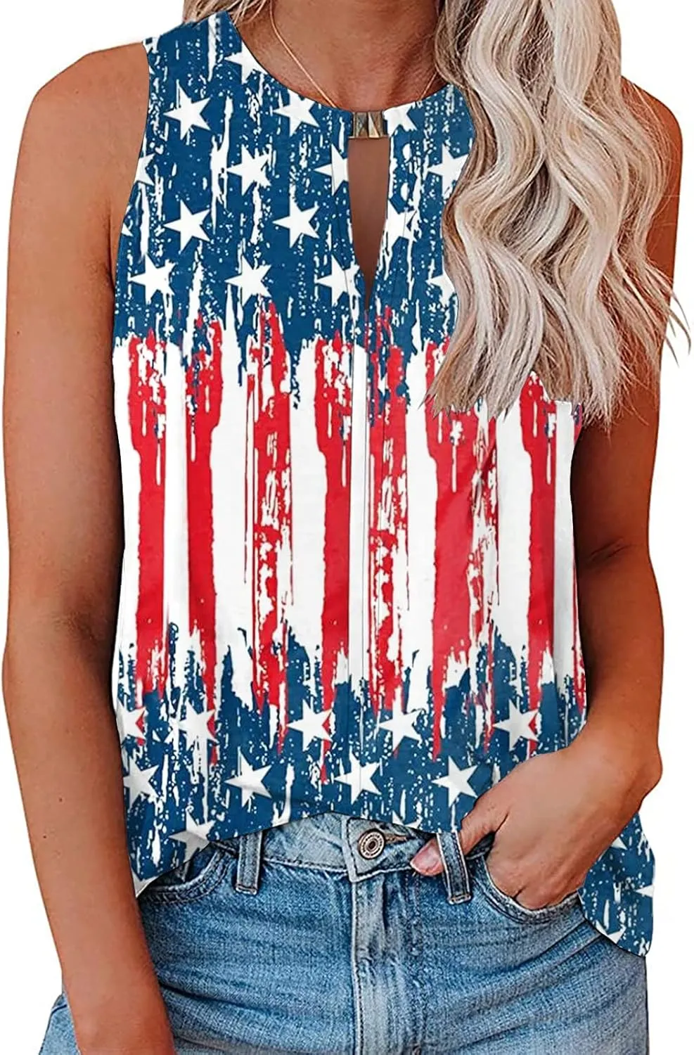 Soesdemo Tank Top for Women Keyhole V Neck Sleeveless Summer Casual Loose Fit Business Cute Floral Basic Shirt Blouse