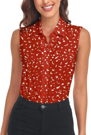Soneven Women's Sleeveless Polo Button Down Shirt V Neck Casual Work Blouse