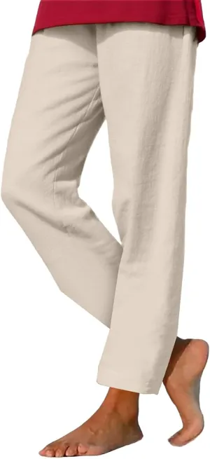 Summer Beach Pants for Women Linen Elastic High Waist Straight Leg Light Causal Cool Lounge Trousers Women Pajamas