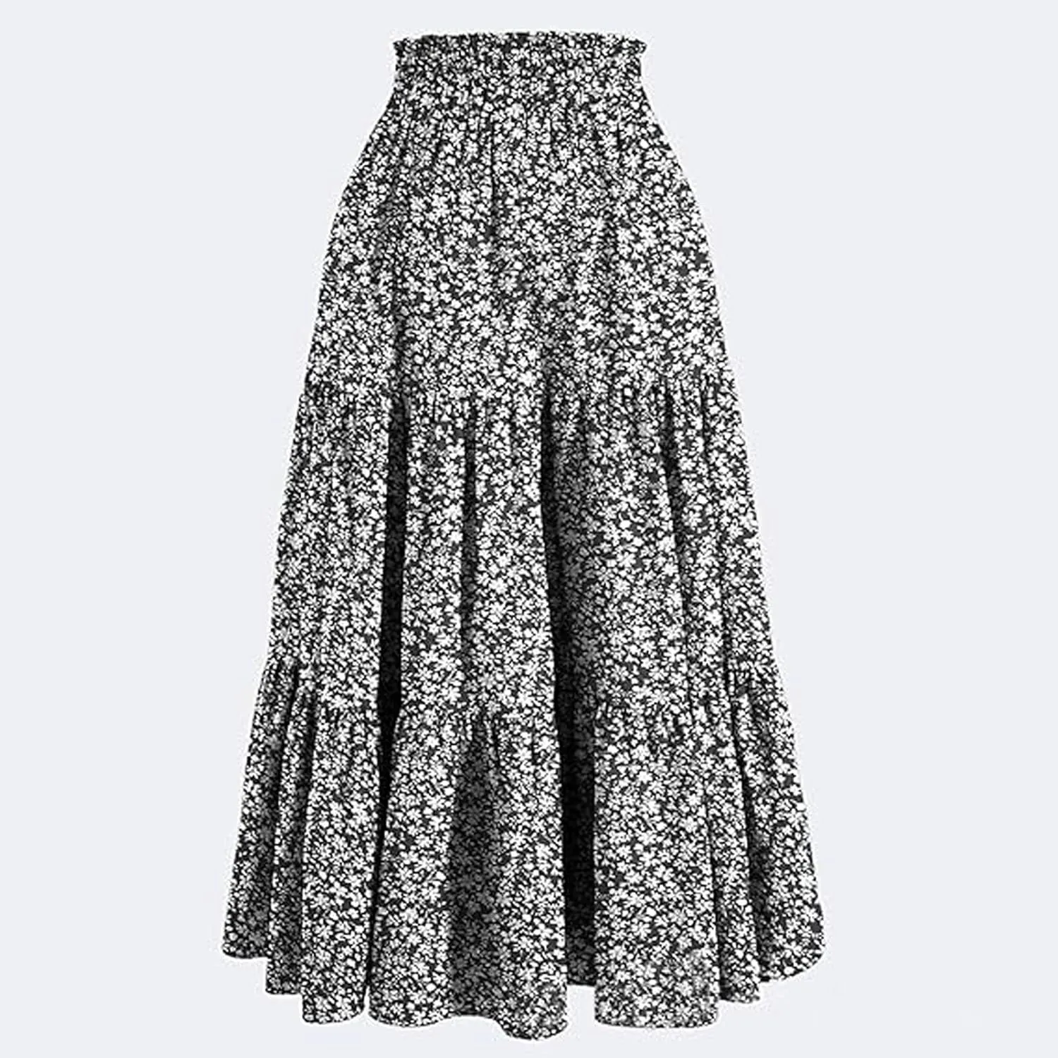 Summer Floral Maxi Skirt for Women Comfy Elastic High Waisted Plus Size Vacation Flowy Swing Midi Skirts Clothes