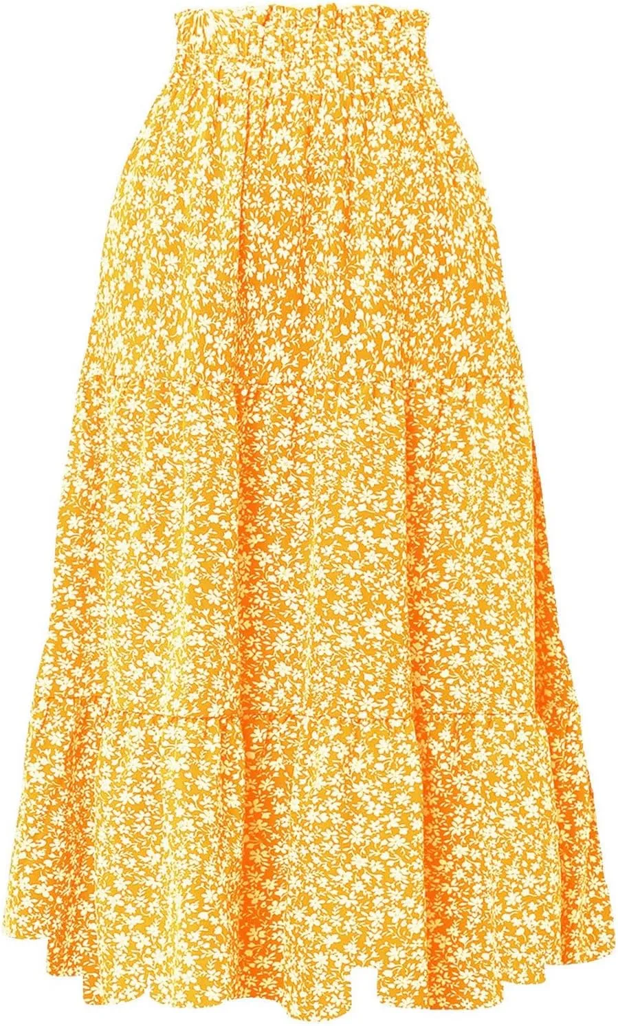 Summer Floral Maxi Skirt for Women Comfy Elastic High Waisted Plus Size Vacation Flowy Swing Midi Skirts Clothes