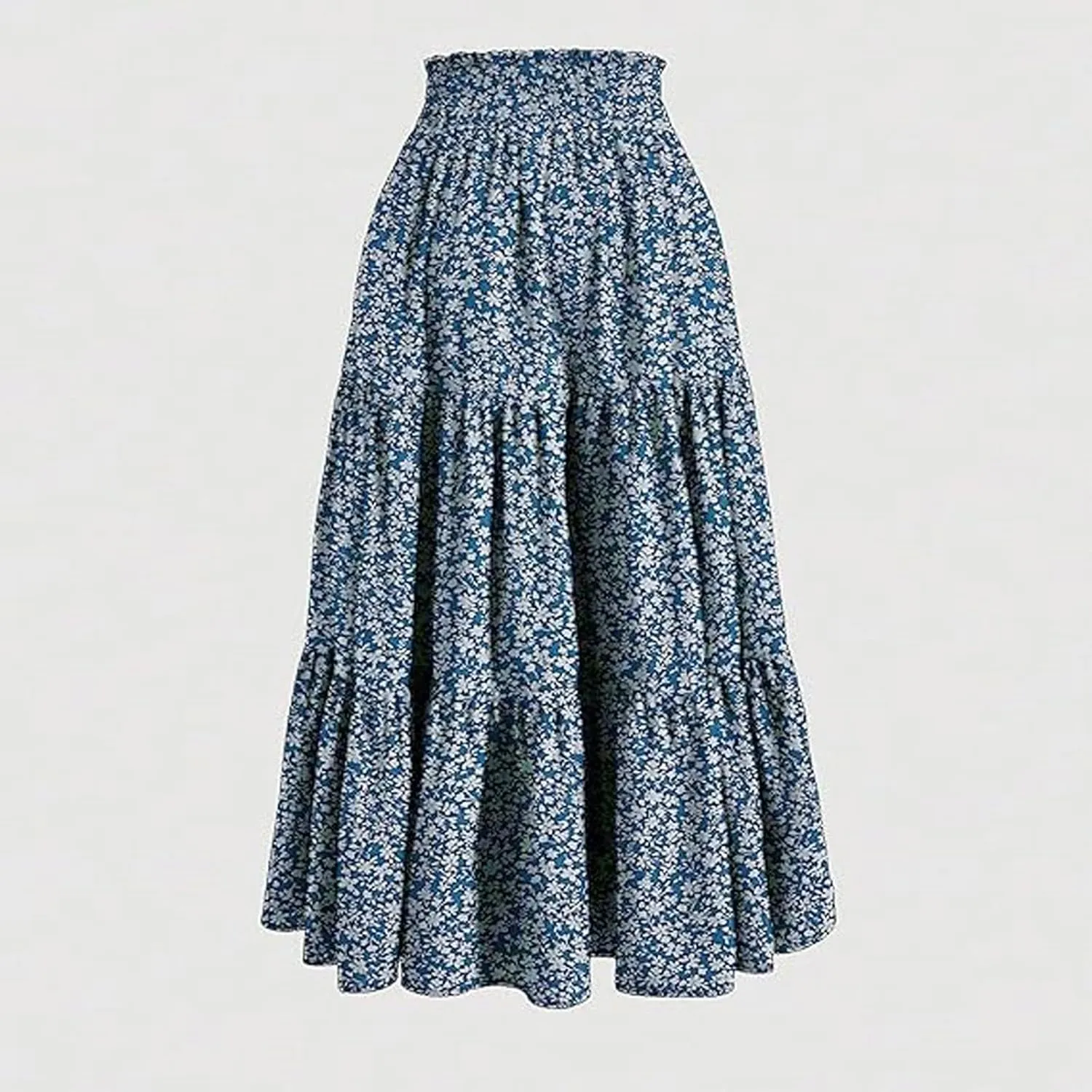 Summer Floral Maxi Skirt for Women Comfy Elastic High Waisted Plus Size Vacation Flowy Swing Midi Skirts Clothes