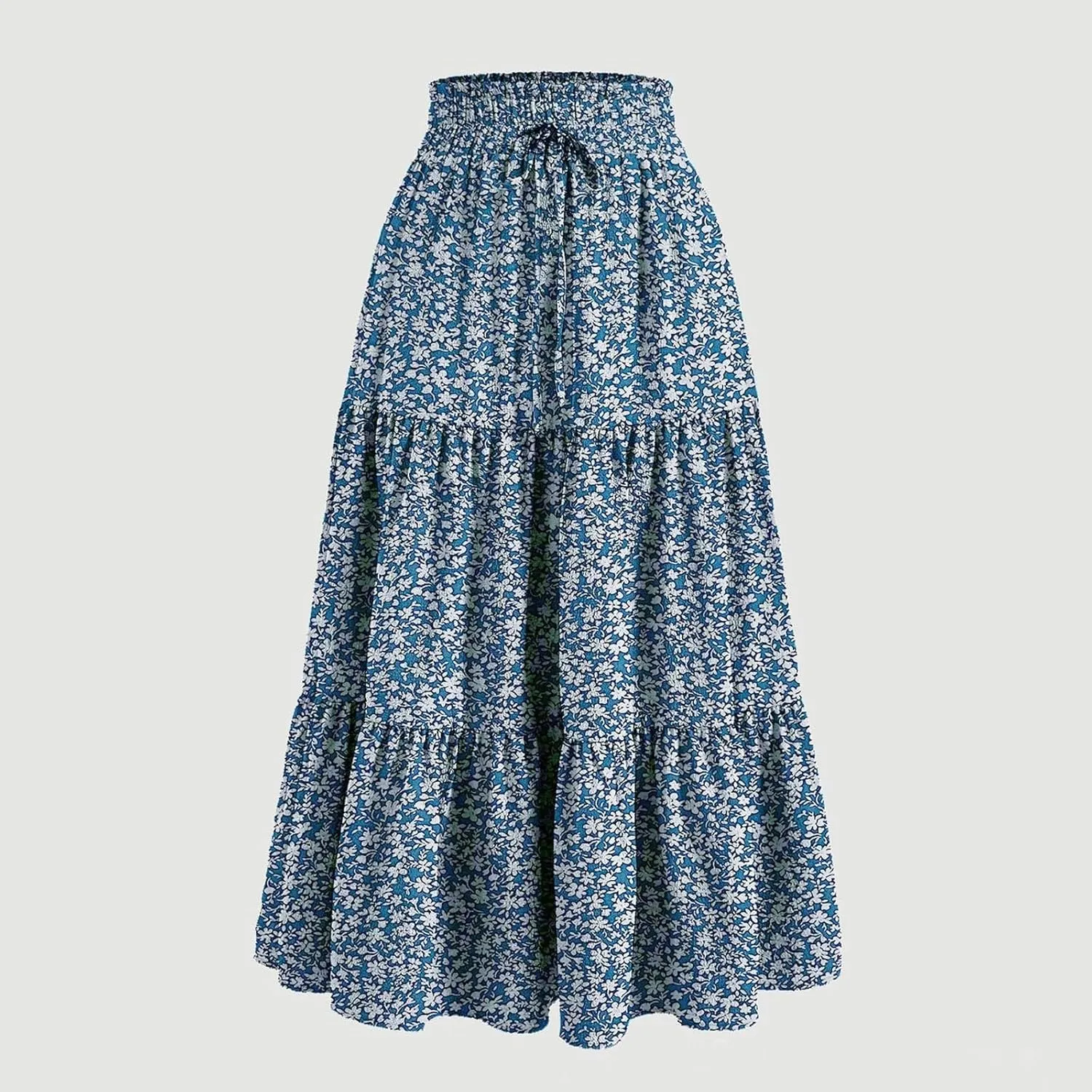 Summer Floral Maxi Skirt for Women Comfy Elastic High Waisted Plus Size Vacation Flowy Swing Midi Skirts Clothes