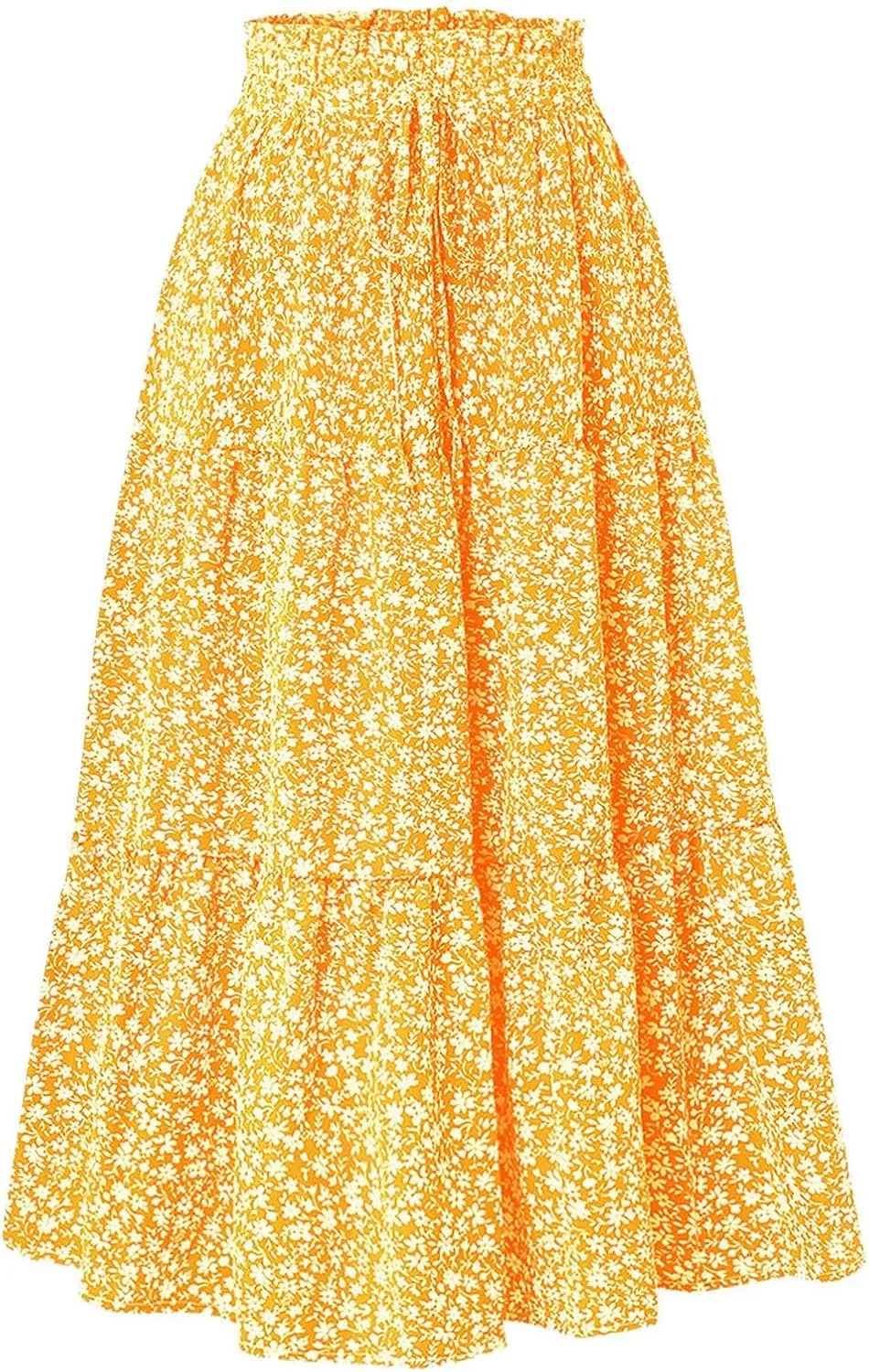 Summer Floral Maxi Skirt for Women Comfy Elastic High Waisted Plus Size Vacation Flowy Swing Midi Skirts Clothes