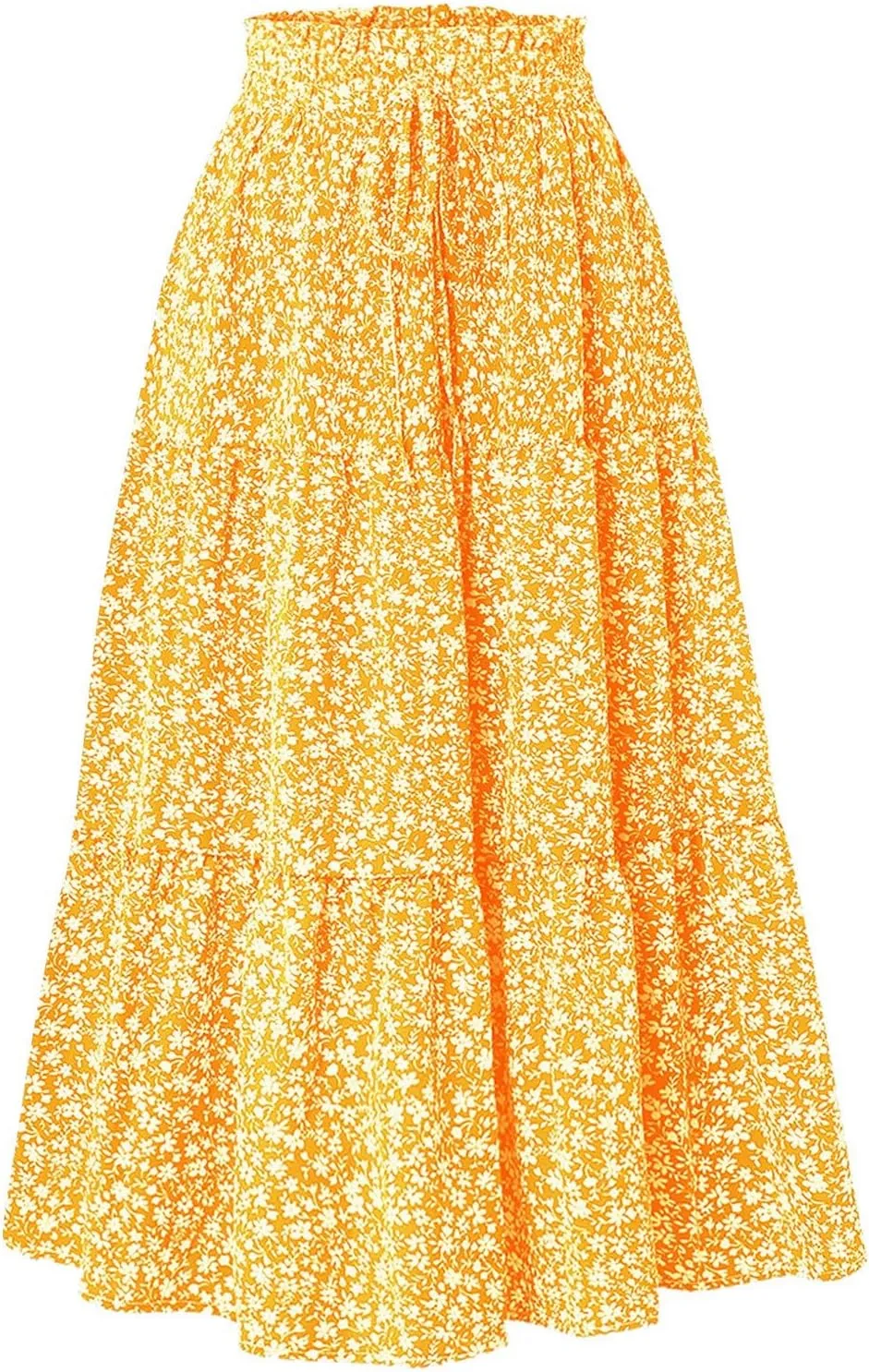 Summer Floral Maxi Skirt for Women Comfy Elastic High Waisted Plus Size Vacation Flowy Swing Midi Skirts Clothes