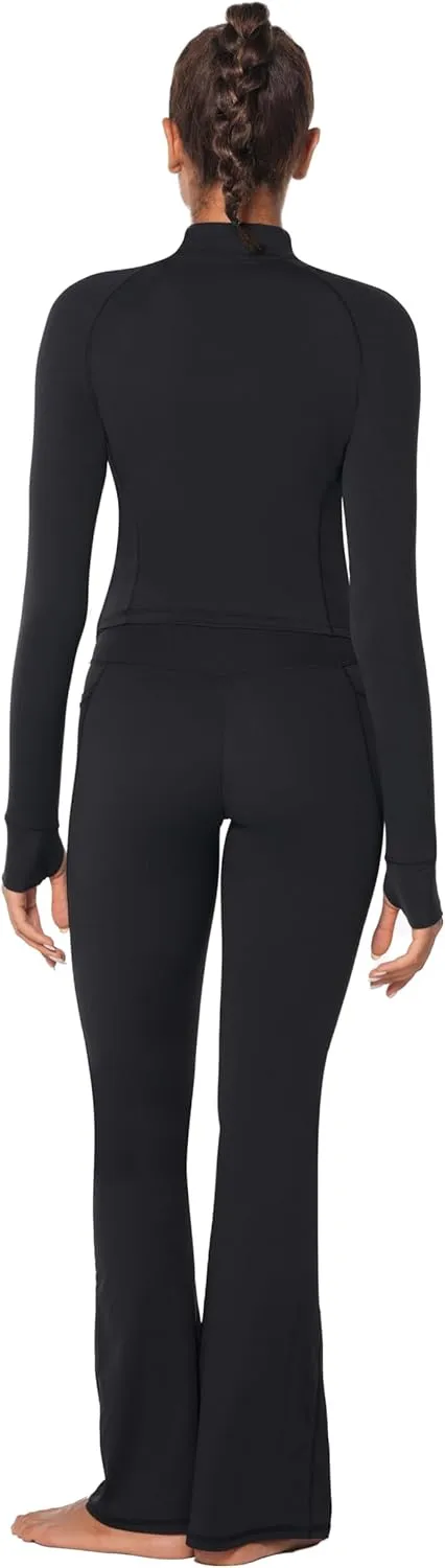 Sunzel Women's Long Sleeve Workout Crop Tops, Half Quarter Zip Compression Shirts with Thumbholes Quick Dry Athletic Running