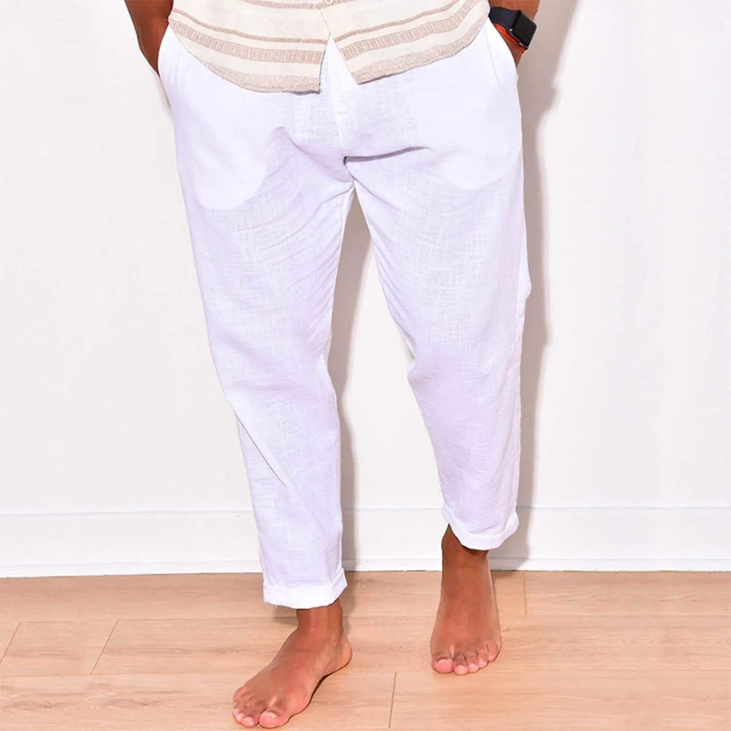 Sweatpants for Men Classic Slacks Male Sport Tapered Split Airoft Fitted Elastic Waist Solid Color Leggings Light