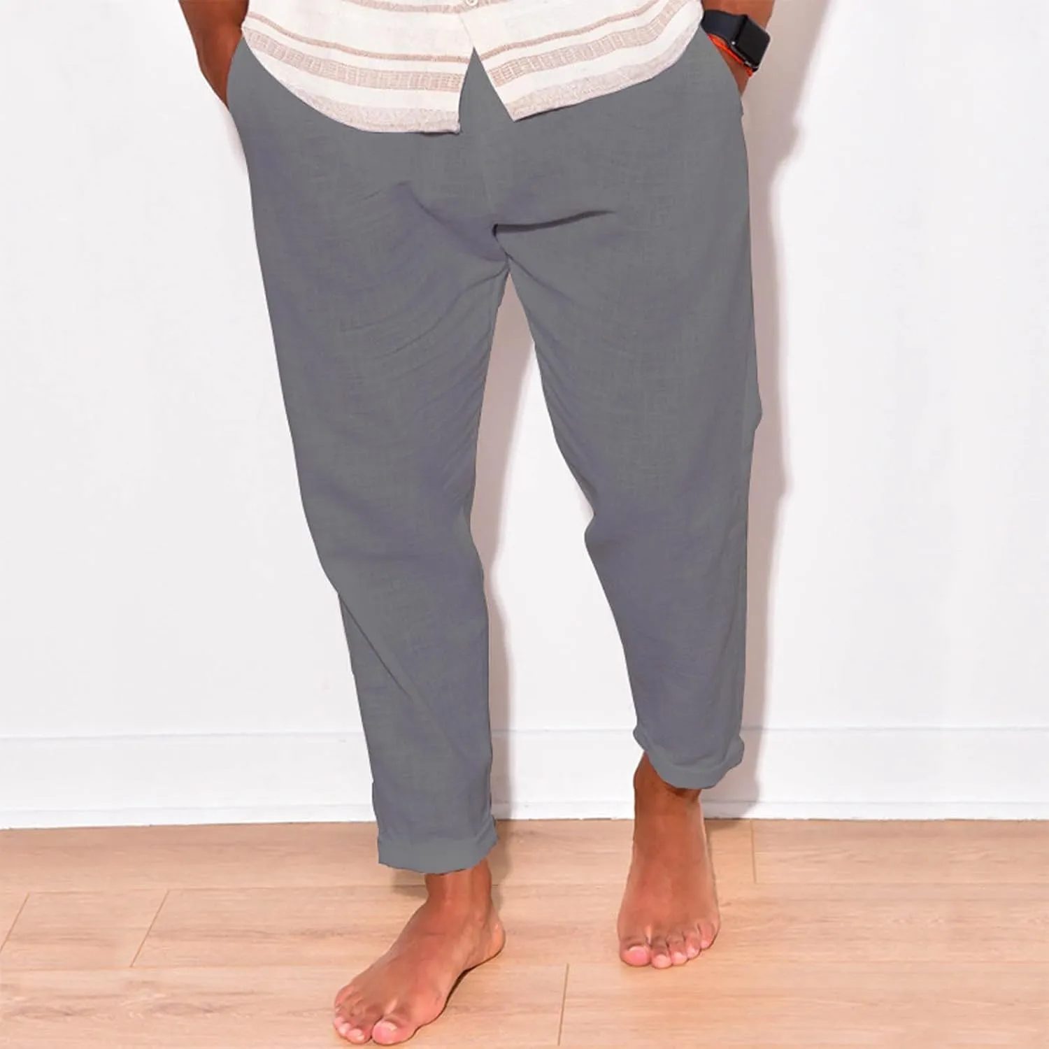 Sweatpants for Men Classic Slacks Male Sport Tapered Split Airoft Fitted Elastic Waist Solid Color Leggings Light