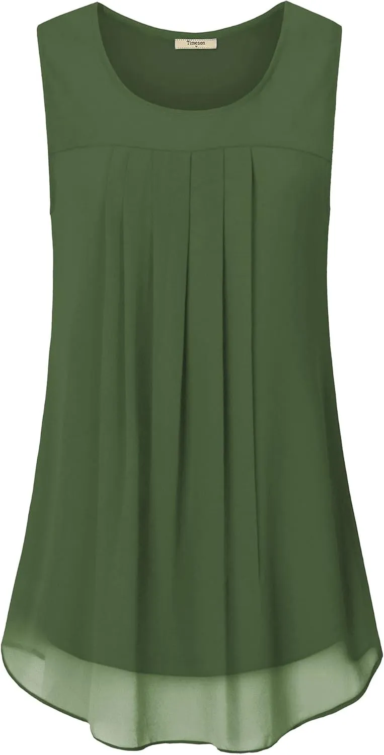 Timeson Women's Sleeveless Chiffon Tank Top Double Layers Casual Blouse Tunic