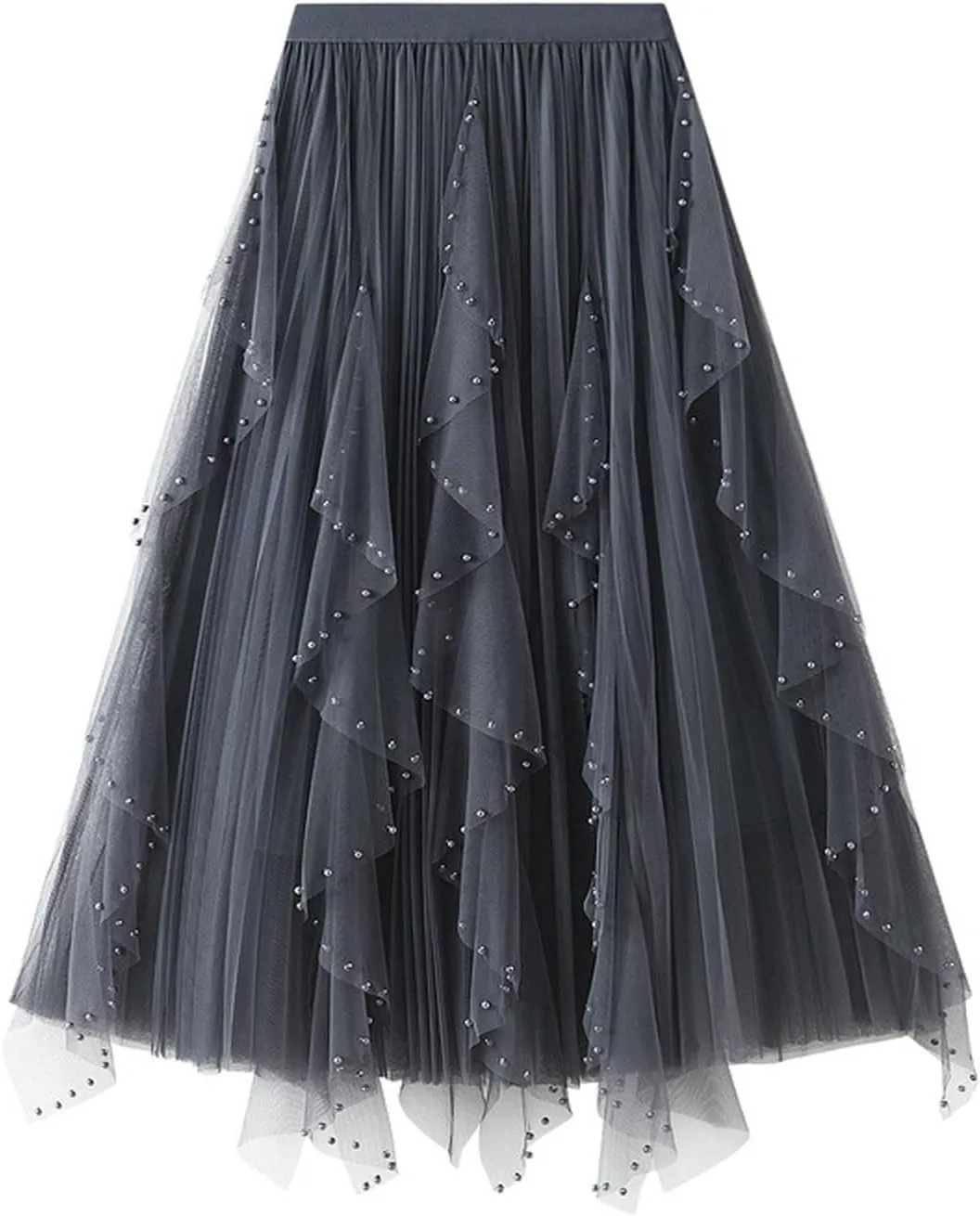 tuduoms Women's Long Tulle Tutu Skirt High Waist Pleated Layered Midi Skirt Sequin Flowy Maxi Skirt Dress for Wedding Party
