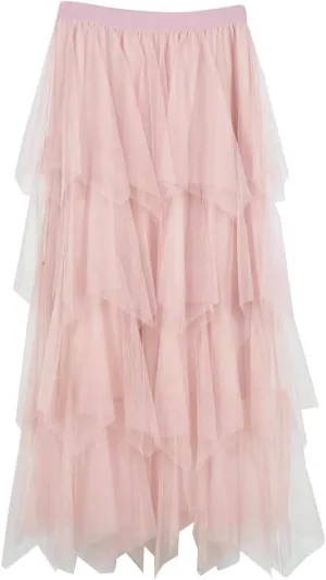 Women Tulle Skirts Layered Tutu Skirt Midi Length Elastic High Waist A Line Skirt Party Evening Mesh Skirt 2025