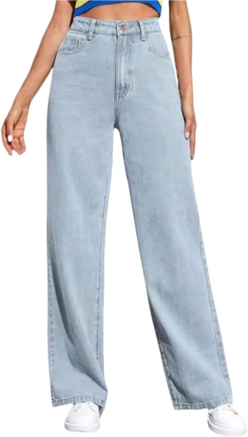 Womens Minimalist Jeans, High Waisted Straight,Distressed High Waist Baggy Denim Pants Wide Leg Straight Trousers